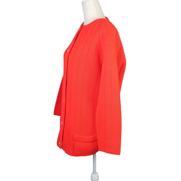 Vintage 70s Vibrant Red Acrylic Knit Button Front Cardigan Sweater L - Picture 3 of 5
